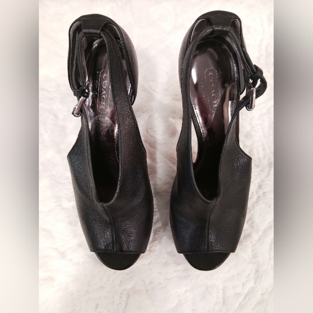 Coach Apryl Black Open Toe Pebble Leather Heals